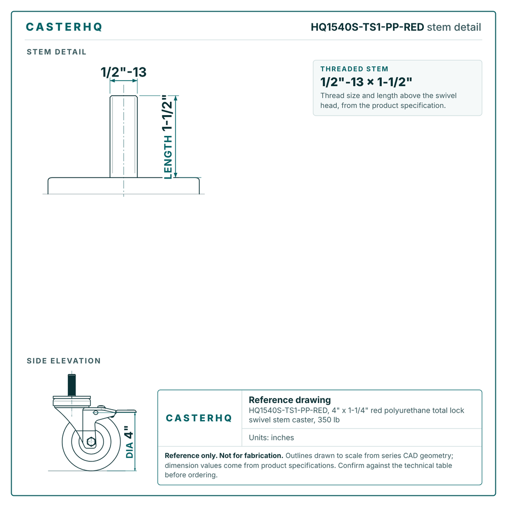 threaded stem 1/2"-13 x 1-1/2" drawing