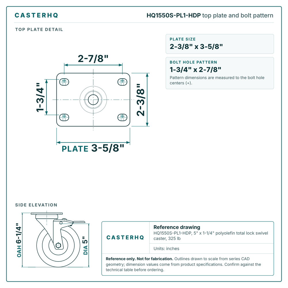 top plate drawing, 2-3/8" x 3-5/8" plate with bolt pattern dimensions