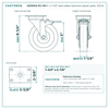5" x 1-1/4" hard rubber total lock swivel caster reference drawing, side, front and top plate views with dimensions