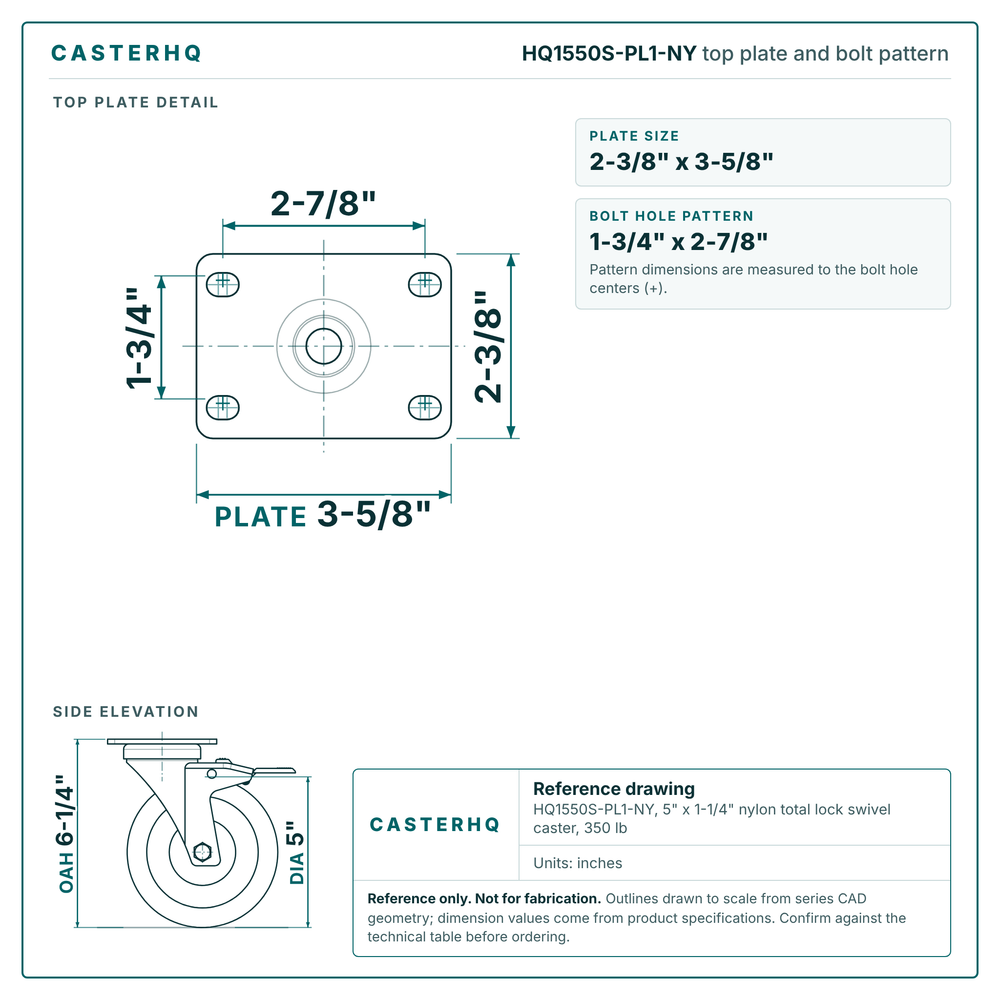 top plate drawing, 2-3/8" x 3-5/8" plate with bolt pattern dimensions
