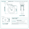5" x 1-1/4" phenolic total lock swivel caster reference drawing, side, front and top plate views with dimensions