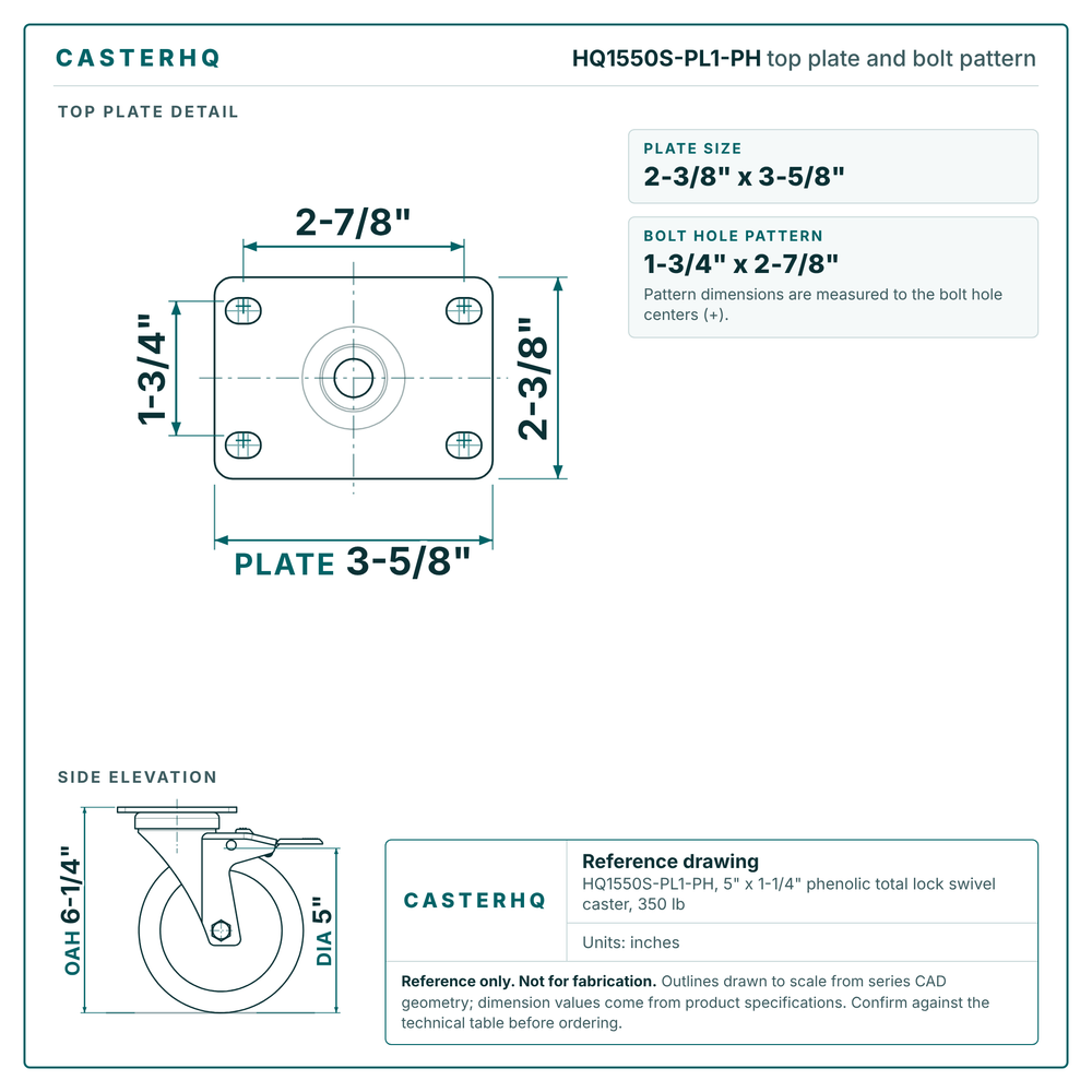 top plate drawing, 2-3/8" x 3-5/8" plate with bolt pattern dimensions