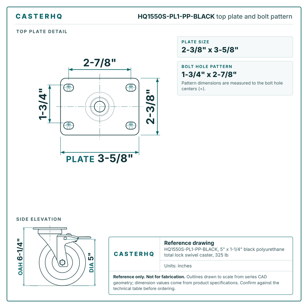 top plate drawing, 2-3/8" x 3-5/8" plate with bolt pattern dimensions
