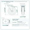 5" x 1-1/4" gray polyurethane total lock swivel caster reference drawing, side, front and top plate views with dimensions
