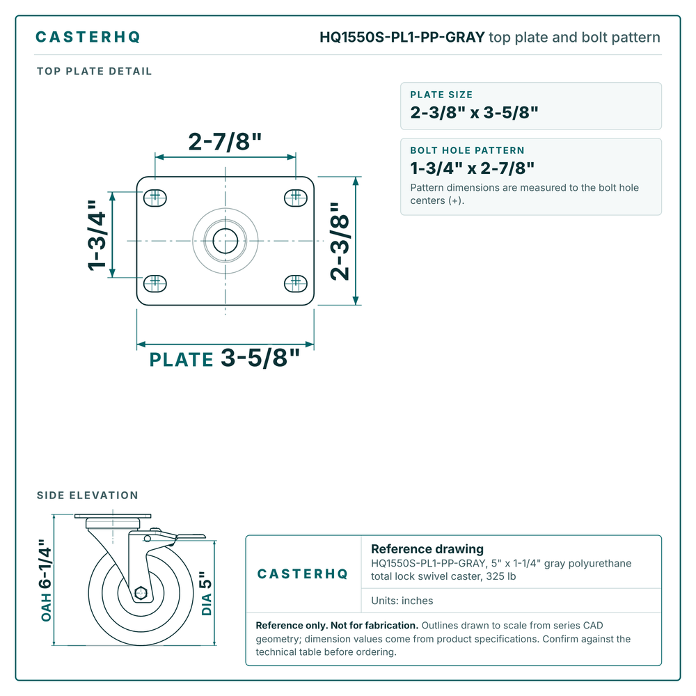 top plate drawing, 2-3/8" x 3-5/8" plate with bolt pattern dimensions