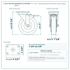 5" x 1-1/4" red polyurethane total lock swivel caster reference drawing, side, front and top plate views with dimensions