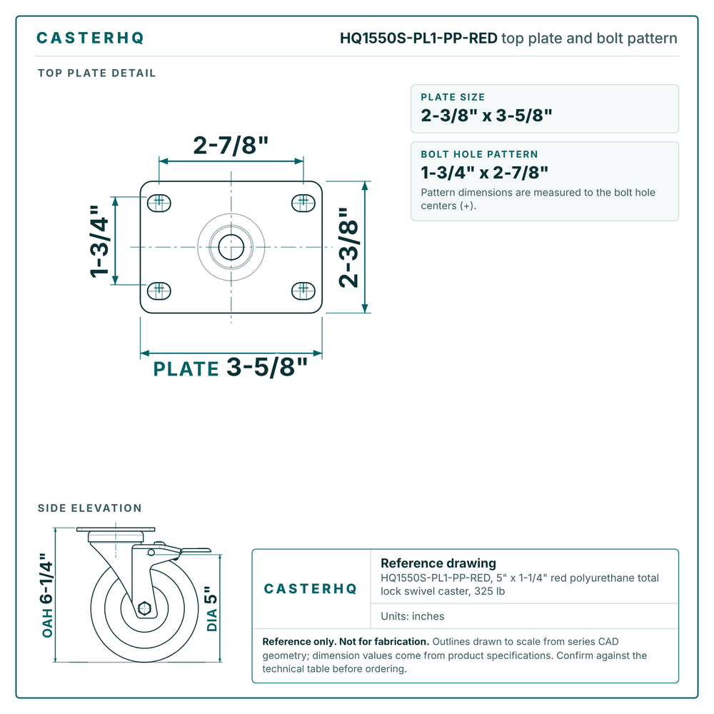 top plate drawing, 2-3/8" x 3-5/8" plate with bolt pattern dimensions