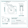 5" x 1-1/4" blue solid polyurethane total lock swivel caster reference drawing, side, front and top plate views with dimensions