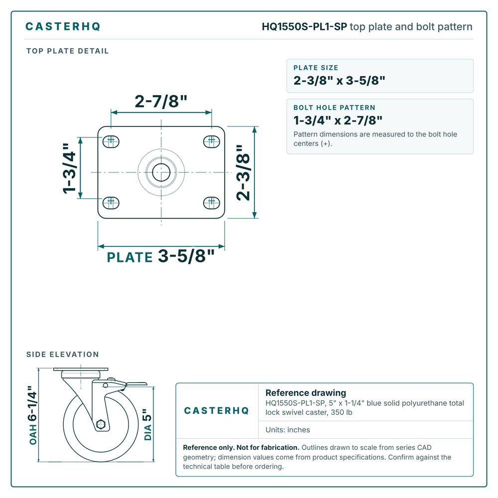 top plate drawing, 2-3/8" x 3-5/8" plate with bolt pattern dimensions