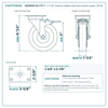 5" x 1-1/4" thermo rubber total lock swivel caster reference drawing, side, front and top plate views with dimensions