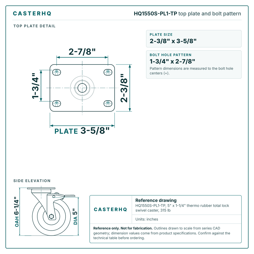 top plate drawing, 2-3/8" x 3-5/8" plate with bolt pattern dimensions