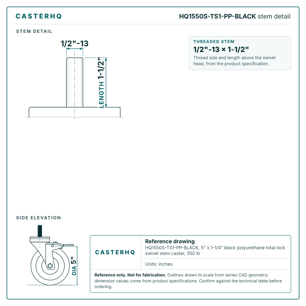 threaded stem 1/2"-13 x 1-1/2" drawing