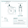 HQ1550S-TS1-SP 5" x 1-1/4" blue solid polyurethane total lock swivel stem caster, 350 lb reference drawing, 1/2"-13 x 1" threaded stem, side, front and stem views with dimensions