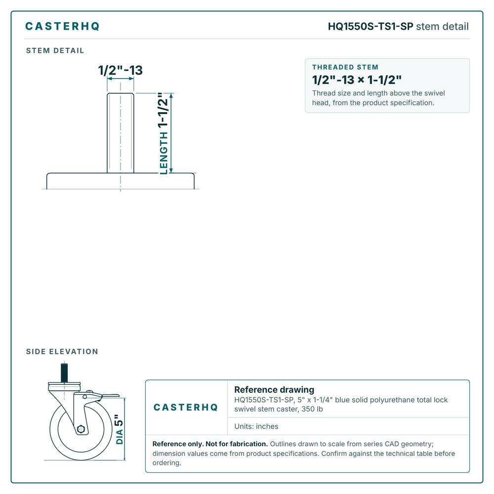 threaded stem 1/2"-13 x 1-1/2" drawing