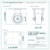 HQ2040R-PL3-PIR-RED 4 x 2 in red polyurethane on iron rigid caster reference drawing, side, front and top plate views with dimensions