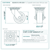 HQ2040S-PL1-HPR-2S2R 4 x 2 in polyolefin swivel caster reference drawing, 500 lb per caster (set of 4: 2 swivel + 2 rigid, 2,000 lb per set), side, front and top plate views with dimensions