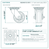 HQ2040S-PL1-NYR 4 x 2 in nylon swivel caster reference drawing, side, front and top plate views with dimensions