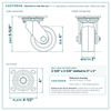 HQ2040S-PL1-PAR-ORG-SET 4 x 2 in polyurethane on aluminum swivel caster reference drawing, 1,000 lb per caster (set of 4: 4 swivel), side, front and top plate views with dimensions