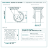 HQ2040S-PL1-PIR-GRN 4 x 2 in polyurethane on iron swivel caster reference drawing, side, front and top plate views with dimensions