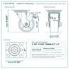 HQ2040S-PL1-PIR-RED-SWB 4 x 2 in polyurethane on iron total lock swivel caster reference drawing, side, front and top plate views with dimensions
