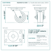 HQ2040S-PL3-DSR 4 x 2 in ductile steel swivel caster reference drawing, side, front and top plate views with dimensions