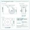 HQ2040S-PL3-PIR-RED 4 x 2 in red polyurethane on iron swivel caster reference drawing, side, front and top plate views with dimensions