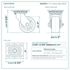 HQ2040S 4 x 2 in swivel caster reference drawing, side, front and top plate views with dimensions