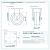 HQ2050R-PL1-PAR-ORG 5 x 2 in polyurethane on aluminum rigid caster reference drawing, side, front and top plate views with dimensions