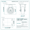 HQ2050R-PL3-PHR 5 x 2 in phenolic rigid caster reference drawing, side, front and top plate views with dimensions