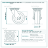 HQ2050S-PL1-PAR-ORG 5 x 2 in polyurethane on aluminum swivel caster reference drawing, side, front and top plate views with dimensions