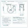 HQ2050S-PL1-PIR-REDB-SWB 5 x 2 in polyurethane on iron total lock swivel caster reference drawing, side, front and top plate views with dimensions