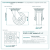 HQ2050S-PL1-PPR-MAR 5 x 2 in polyurethane on polyolefin swivel caster reference drawing, side, front and top plate views with dimensions