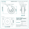 HQ2050S-PL3-PHR 5 x 2 in phenolic swivel caster reference drawing, side, front and top plate views with dimensions
