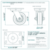 HQ2050S-PL3-PIR-RED 5 x 2 in red polyurethane on iron swivel caster reference drawing, side, front and top plate views with dimensions