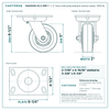 HQ2050S-PL3-SPR 5 x 2 in blue solid polyurethane swivel caster reference drawing, side, front and top plate views with dimensions
