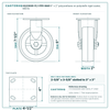 HQ2060R-PL1-PPR-MAR 6 x 2 in polyurethane on polyolefin rigid caster reference drawing, side, front and top plate views with dimensions