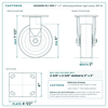 HQ2060R-PL1-SPR 6 x 2 in solid polyurethane rigid caster reference drawing, side, front and top plate views with dimensions
