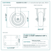 HQ2060R-PL3-DSR 6 x 2 in red ductile steel rigid caster reference drawing, side, front and top plate views with dimensions