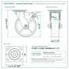 HQ2060S-PL1-PIR-RED-SWB 6 x 2 in polyurethane on iron total lock swivel caster reference drawing, side, front and top plate views with dimensions