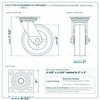 HQ2060S-PL1-PPR-MAR 6 x 2 in polyurethane on polyolefin swivel caster reference drawing, side, front and top plate views with dimensions