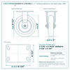 HQ2080R-PL3-PIR-RED 8 x 2 in red polyurethane on iron rigid caster reference drawing, side, front and top plate views with dimensions