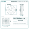 HQ2080S-PL1-PHR 8 x 2 in phenolic swivel caster reference drawing, side, front and top plate views with dimensions
