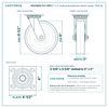 HQ2080S-PL1-SPR 8 x 2 in solid polyurethane swivel caster reference drawing, side, front and top plate views with dimensions
