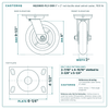 HQ2080S-PL3-DSR 8 x 2 in red ductile steel swivel caster reference drawing, side, front and top plate views with dimensions