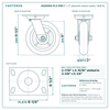 HQ2080S-PL3-PHR 8 x 2 in phenolic swivel caster reference drawing, side, front and top plate views with dimensions