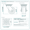 HQ2140S-PL1-PAR-ORG-2L2S 4 x 2 in orange polyurethane swivel caster reference drawing, 1,000 lb per caster (set of 4: 2 total lock swivel + 2 swivel), side, front and top plate views with dimensions