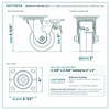 HQ2140S-PL1-PAR-ORG-2L2S 4 x 2 in orange polyurethane total lock swivel caster reference drawing, 1,000 lb per caster (set of 4: 2 total lock swivel + 2 swivel), side, front and top plate views with dimensions