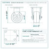 HQ2140S-PL1-PAR-ORG-2S2R 4 x 2 in orange polyurethane rigid caster reference drawing, 1,000 lb per caster (set of 4: 2 total lock swivel + 2 rigid), side, front and top plate views with dimensions
