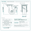 HQ2140S-PL1-PAR-ORG-2S2R 4 x 2 in orange polyurethane total lock swivel caster reference drawing, 1,000 lb per caster (set of 4: 2 total lock swivel + 2 rigid), side, front and top plate views with dimensions