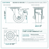 HQ2140S-PL1-PAR-ORG 4 x 2 in orange polyurethane total lock swivel caster reference drawing, side, front and top plate views with dimensions